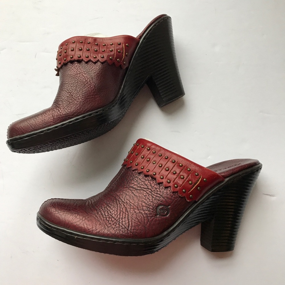 Born Women’s Heel Mules Red NEW SZ 9 clogs leather